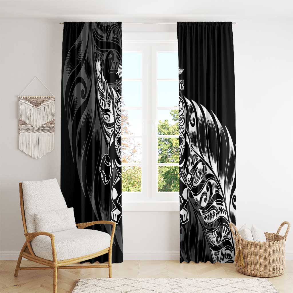 New Zealand Lawn Bowls Window Curtain Black Maori Warrior Tribal Silver Fern LT9 - Polynesian Pride