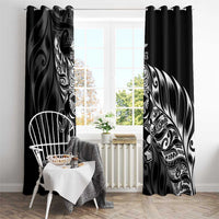 New Zealand Lawn Bowls Window Curtain Black Maori Warrior Tribal Silver Fern LT9 - Polynesian Pride