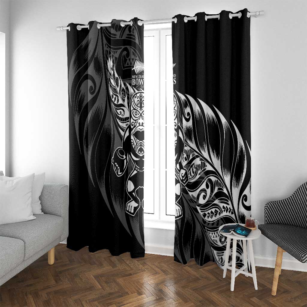New Zealand Lawn Bowls Window Curtain Black Maori Warrior Tribal Silver Fern LT9 With Grommets Black - Polynesian Pride