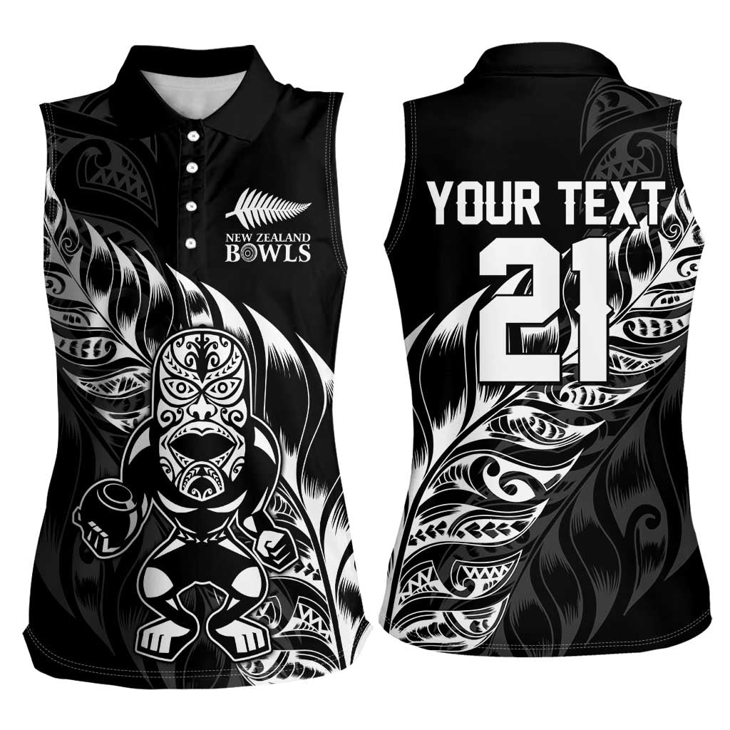 New Zealand Lawn Bowls Custom Women Sleeveless Polo Shirt Black Maori Warrior Tribal Silver Fern - Polynesian Pride