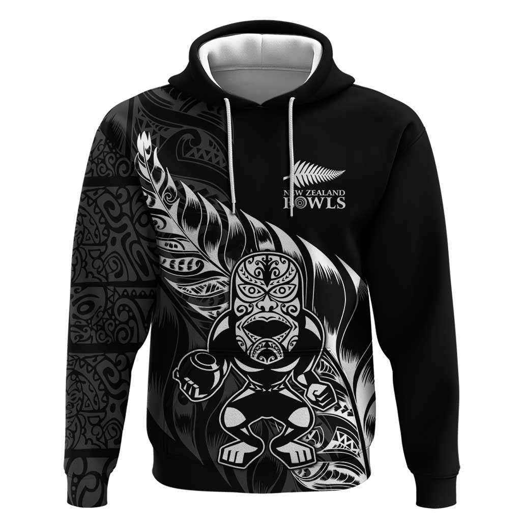 New Zealand Lawn Bowls Custom Zip Hoodie Black Maori Warrior Tribal Silver Fern LT9 Pullover Hoodie Black - Polynesian Pride