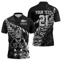 New Zealand Lawn Bowls Custom Zipper Polo Shirt Black Maori Warrior Tribal Silver Fern - Polynesian Pride