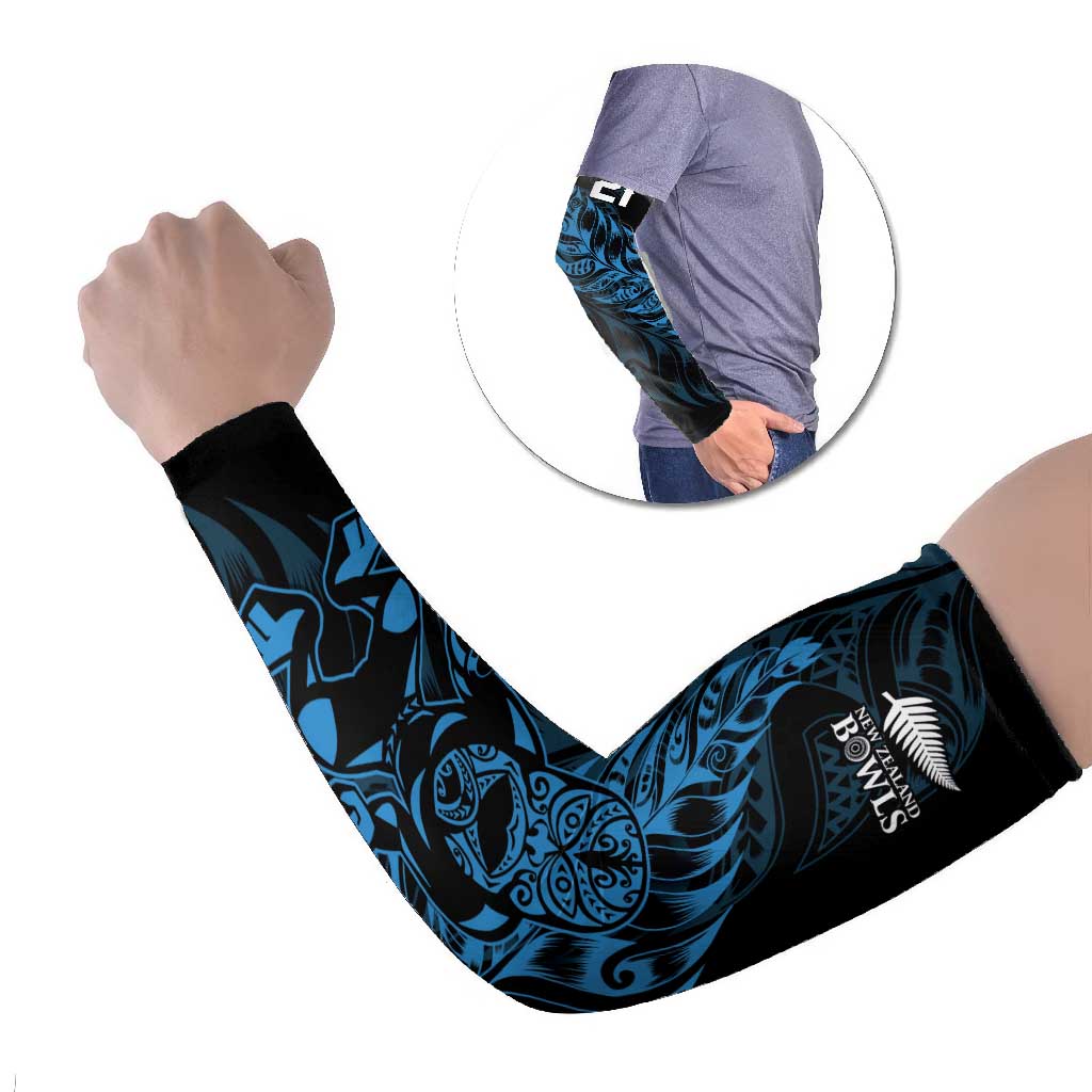New Zealand Lawn Bowls Custom Arm Sleeves Blue Maori Warrior Tribal Silver Fern LT9 Set of 2 Blue - Polynesian Pride