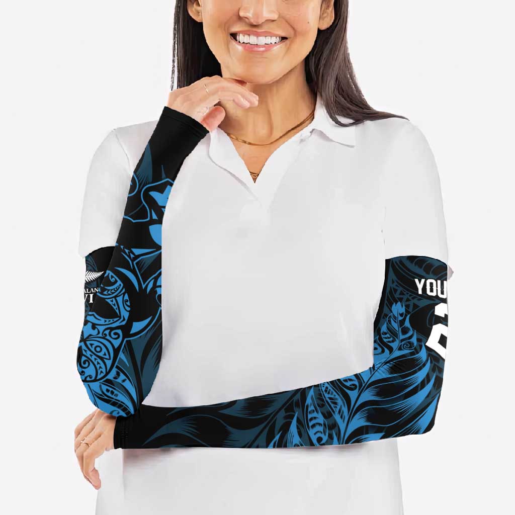 New Zealand Lawn Bowls Custom Arm Sleeves Blue Maori Warrior Tribal Silver Fern LT9 - Polynesian Pride