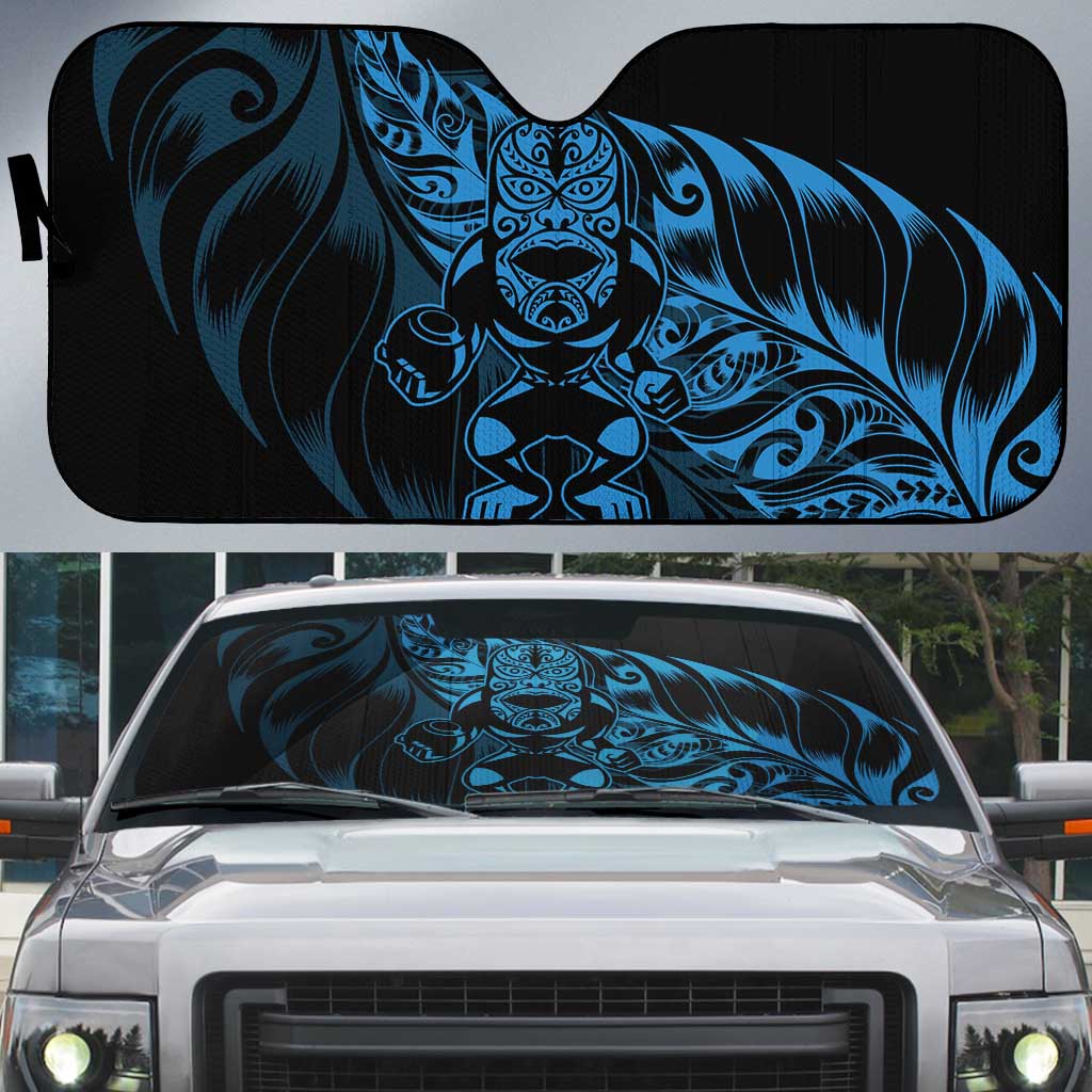 New Zealand Lawn Bowls Auto Sun Shade Blue Maori Warrior Tribal Silver Fern LT9 Blue - Polynesian Pride