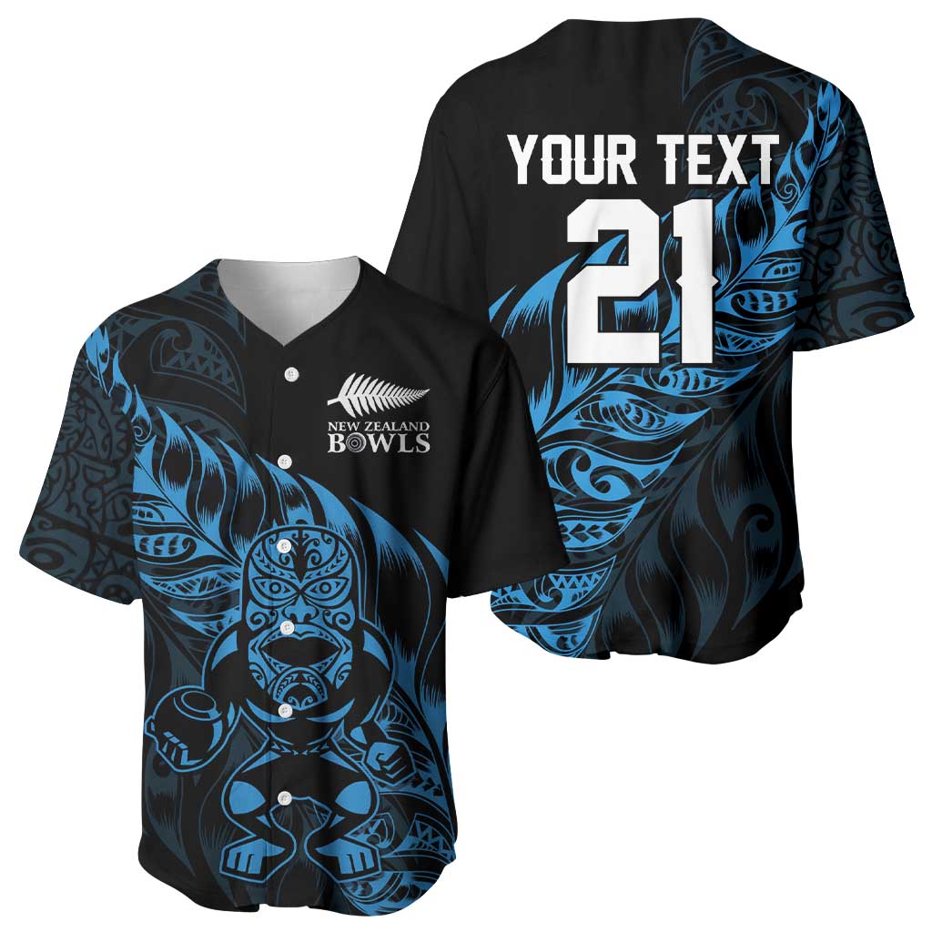 New Zealand Lawn Bowls Custom Baseball Jersey Blue Maori Warrior Tribal Silver Fern - Polynesian Pride