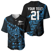 New Zealand Lawn Bowls Custom Baseball Jersey Blue Maori Warrior Tribal Silver Fern - Polynesian Pride
