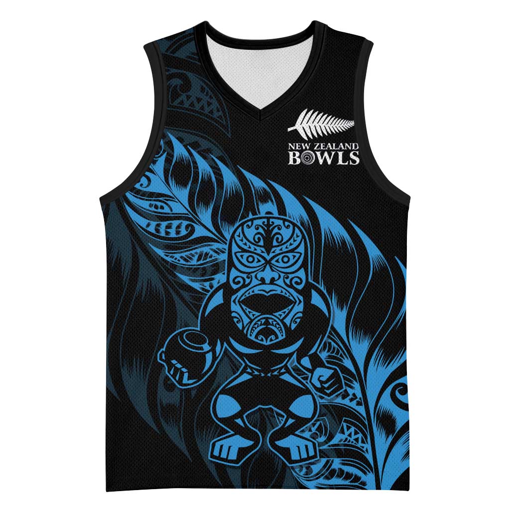 New Zealand Lawn Bowls Custom Basketball Jersey Blue Maori Warrior Tribal Silver Fern LT9 Unisex Blue - Polynesian Pride