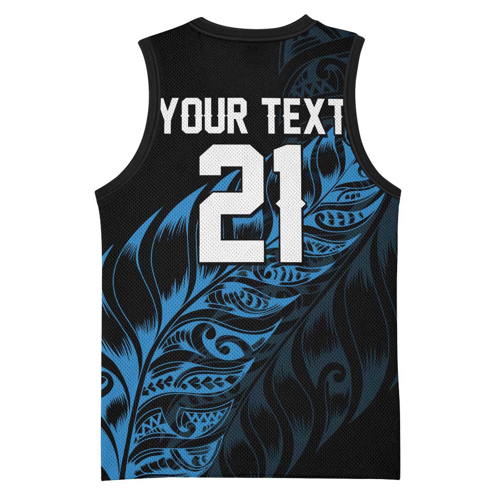 New Zealand Lawn Bowls Custom Basketball Jersey Blue Maori Warrior Tribal Silver Fern LT9 - Polynesian Pride