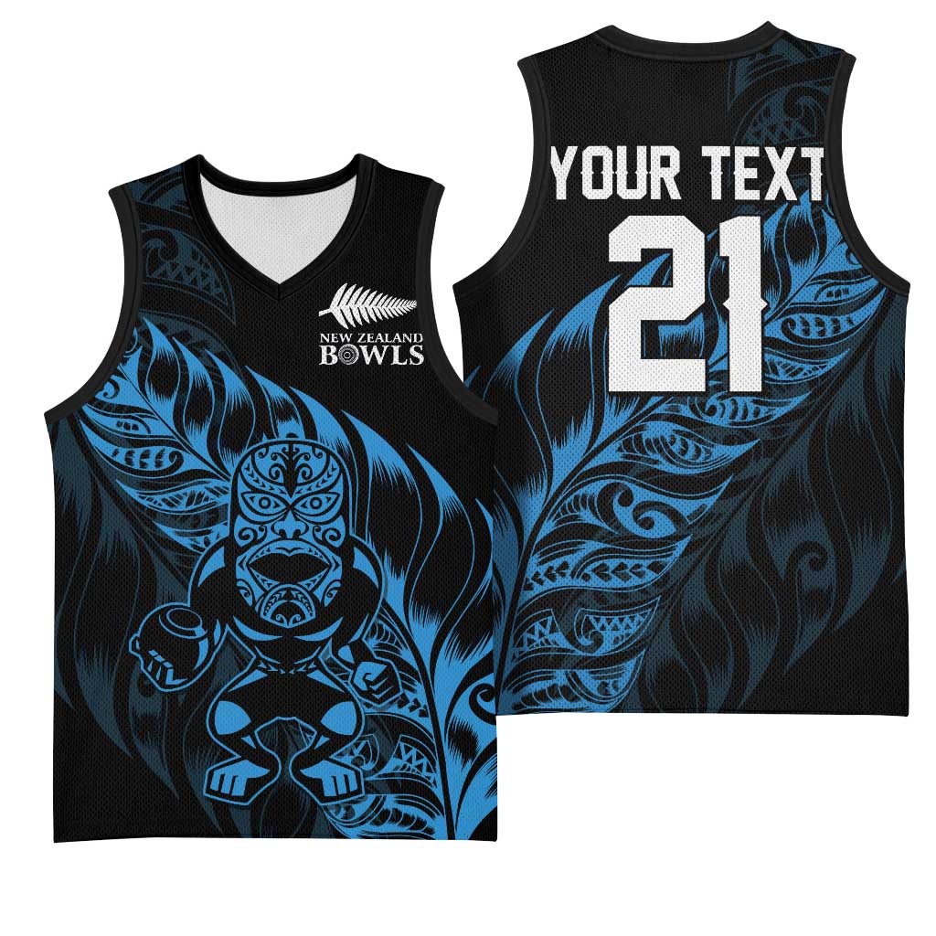 New Zealand Lawn Bowls Custom Basketball Jersey Blue Maori Warrior Tribal Silver Fern LT9 - Polynesian Pride