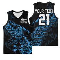 New Zealand Lawn Bowls Custom Basketball Jersey Blue Maori Warrior Tribal Silver Fern LT9 - Polynesian Pride