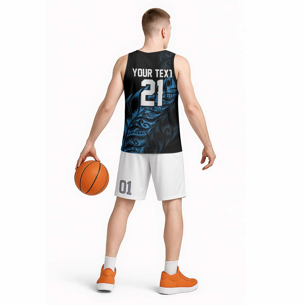 New Zealand Lawn Bowls Custom Basketball Jersey Blue Maori Warrior Tribal Silver Fern LT9 - Polynesian Pride