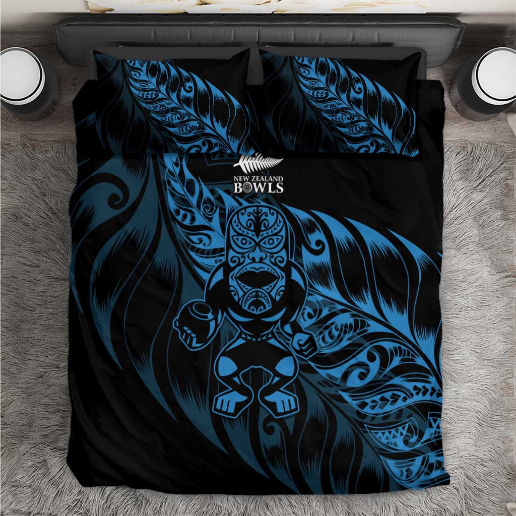 New Zealand Lawn Bowls Bedding Set Blue Maori Warrior Tribal Silver Fern - Polynesian Pride