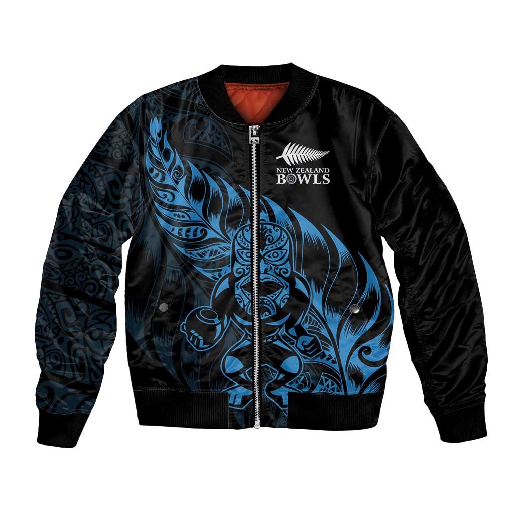 New Zealand Lawn Bowls Custom Bomber Jacket Blue Maori Warrior Tribal Silver Fern LT9 Unisex Blue - Polynesian Pride