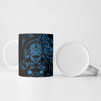 New Zealand Lawn Bowls Custom Ceramic Mug Blue Maori Warrior Tribal Silver Fern - Polynesian Pride