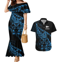 New Zealand Lawn Bowls Custom Couples Matching Mermaid Dress and Hawaiian Shirt Blue Maori Warrior Tribal Silver Fern LT9 Blue - Polynesian Pride