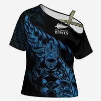 New Zealand Lawn Bowls Custom Cross Shoulder Shirt Blue Maori Warrior Tribal Silver Fern LT9 Female Blue - Polynesian Pride