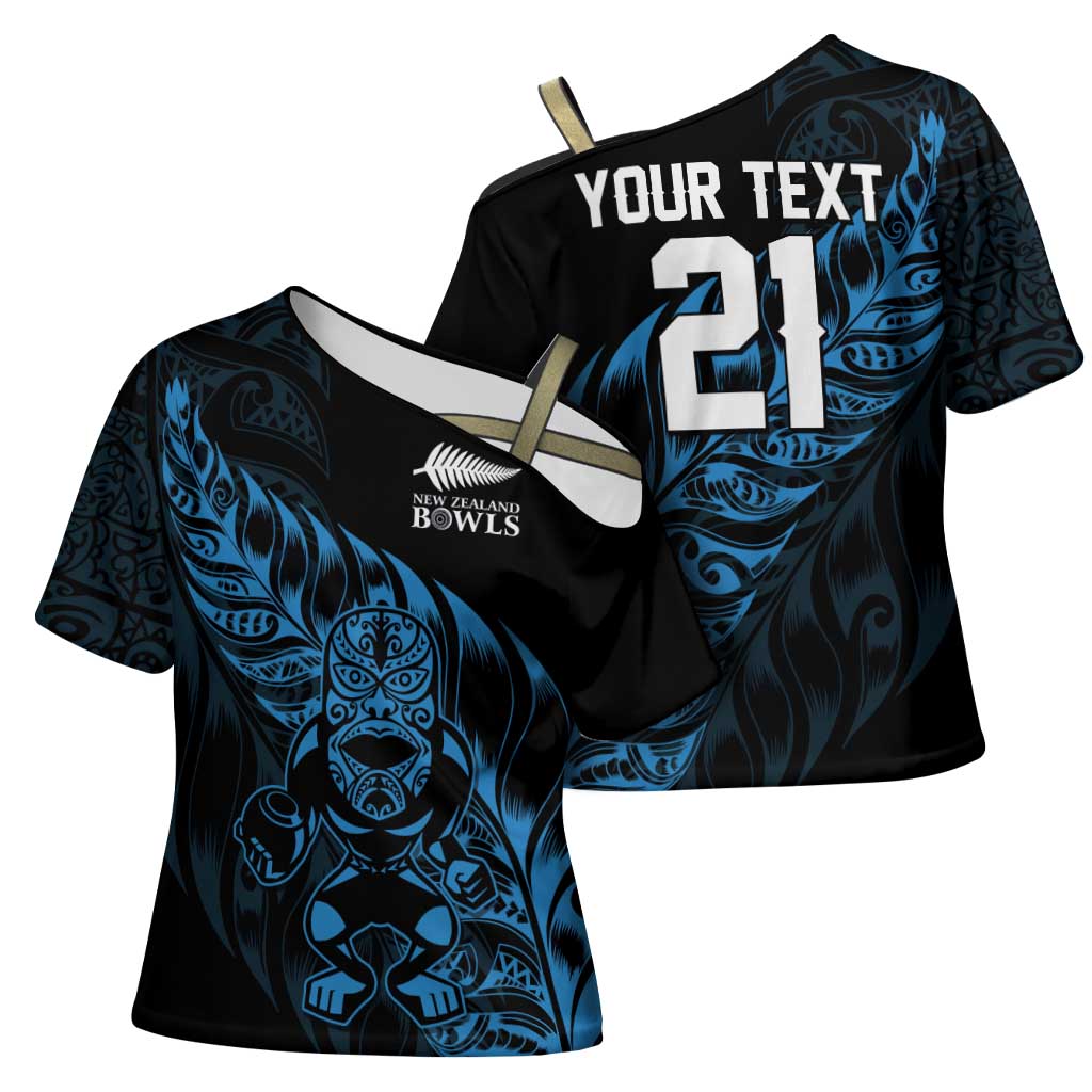 New Zealand Lawn Bowls Custom Cross Shoulder Shirt Blue Maori Warrior Tribal Silver Fern LT9 - Polynesian Pride