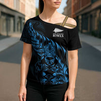 New Zealand Lawn Bowls Custom Cross Shoulder Shirt Blue Maori Warrior Tribal Silver Fern LT9 - Polynesian Pride