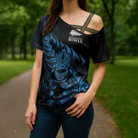 New Zealand Lawn Bowls Custom Cross Shoulder Shirt Blue Maori Warrior Tribal Silver Fern LT9 - Polynesian Pride