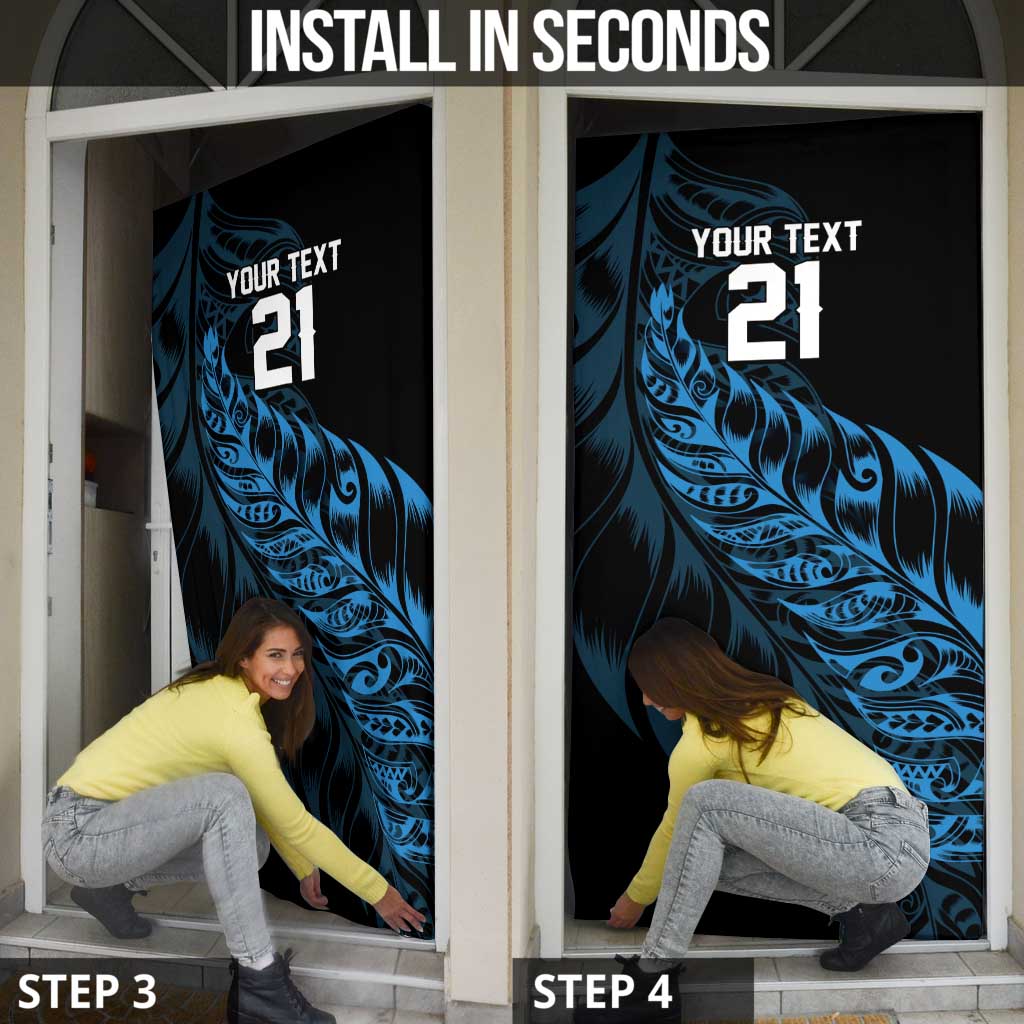 New Zealand Lawn Bowls Custom Door Cover Blue Maori Warrior Tribal Silver Fern LT9 - Polynesian Pride