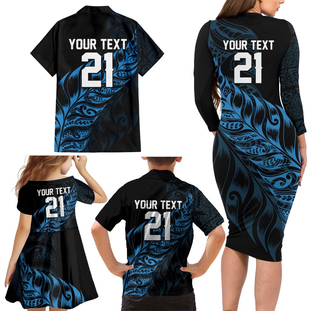New Zealand Lawn Bowls Custom Family Matching Long Sleeve Bodycon Dress and Hawaiian Shirt Blue Maori Warrior Tribal Silver Fern LT9 - Polynesian Pride