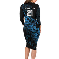 New Zealand Lawn Bowls Custom Family Matching Long Sleeve Bodycon Dress and Hawaiian Shirt Blue Maori Warrior Tribal Silver Fern LT9 - Polynesian Pride