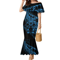 New Zealand Lawn Bowls Custom Family Matching Mermaid Dress and Hawaiian Shirt Blue Maori Warrior Tribal Silver Fern LT9 Mom's Dress Blue - Polynesian Pride