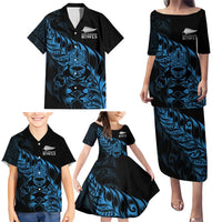 New Zealand Lawn Bowls Custom Family Matching Puletasi and Hawaiian Shirt Blue Maori Warrior Tribal Silver Fern LT9 - Polynesian Pride
