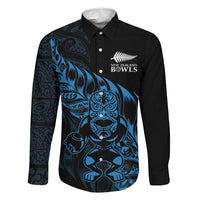 New Zealand Lawn Bowls Custom Family Matching Puletasi and Hawaiian Shirt Blue Maori Warrior Tribal Silver Fern LT9 Dad's Shirt - Long Sleeve Blue - Polynesian Pride