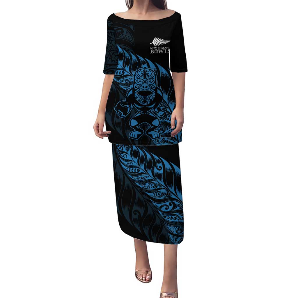 New Zealand Lawn Bowls Custom Family Matching Puletasi and Hawaiian Shirt Blue Maori Warrior Tribal Silver Fern LT9 Mom's Dress Blue - Polynesian Pride