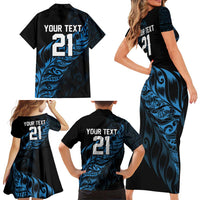 New Zealand Lawn Bowls Custom Family Matching Short Sleeve Bodycon Dress and Hawaiian Shirt Blue Maori Warrior Tribal Silver Fern LT9 - Polynesian Pride