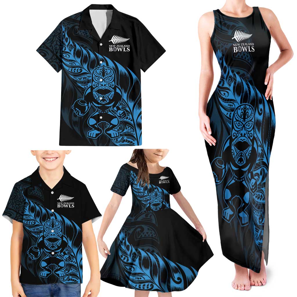 New Zealand Lawn Bowls Custom Family Matching Tank Maxi Dress and Hawaiian Shirt Blue Maori Warrior Tribal Silver Fern LT9 - Polynesian Pride