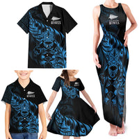 New Zealand Lawn Bowls Custom Family Matching Tank Maxi Dress and Hawaiian Shirt Blue Maori Warrior Tribal Silver Fern LT9 - Polynesian Pride