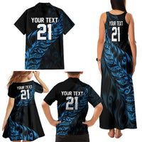 New Zealand Lawn Bowls Custom Family Matching Tank Maxi Dress and Hawaiian Shirt Blue Maori Warrior Tribal Silver Fern LT9 - Polynesian Pride