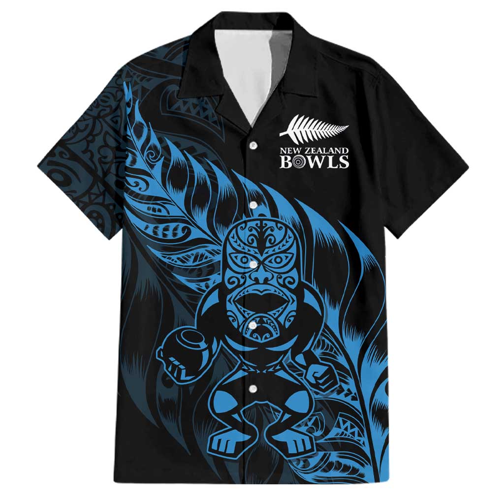 New Zealand Lawn Bowls Custom Family Matching Tank Maxi Dress and Hawaiian Shirt Blue Maori Warrior Tribal Silver Fern LT9 Dad's Shirt - Short Sleeve Blue - Polynesian Pride