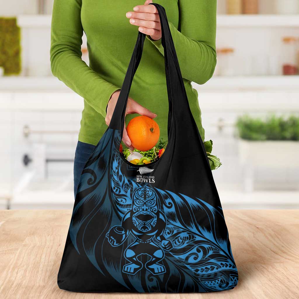 New Zealand Lawn Bowls Grocery Bag Blue Maori Warrior Tribal Silver Fern LT9 - Polynesian Pride