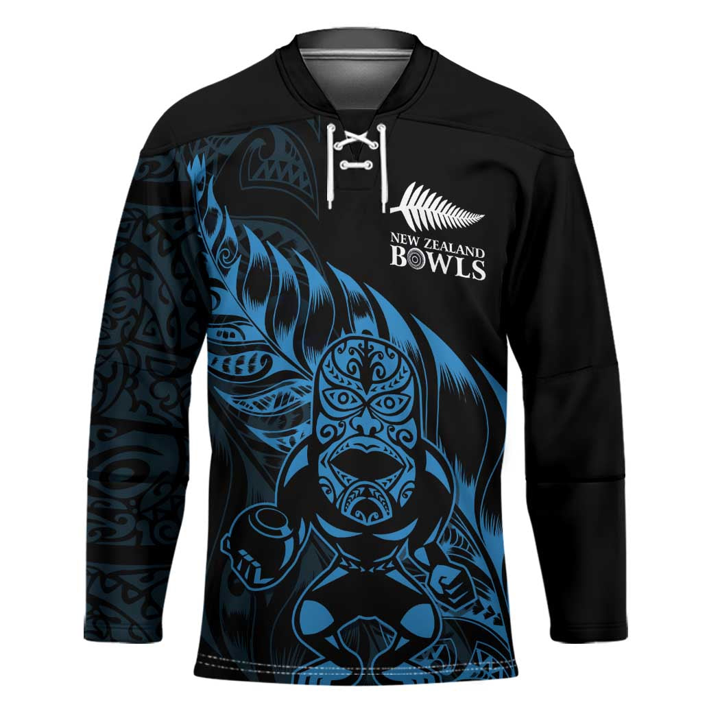 New Zealand Lawn Bowls Custom Hockey Jersey Blue Maori Warrior Tribal Silver Fern LT9 Unisex Blue - Polynesian Pride