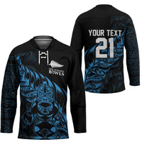 New Zealand Lawn Bowls Custom Hockey Jersey Blue Maori Warrior Tribal Silver Fern LT9 - Polynesian Pride