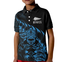 New Zealand Lawn Bowls Custom Kid Polo Shirt Blue Maori Warrior Tribal Silver Fern LT9 Kid Blue - Polynesian Pride