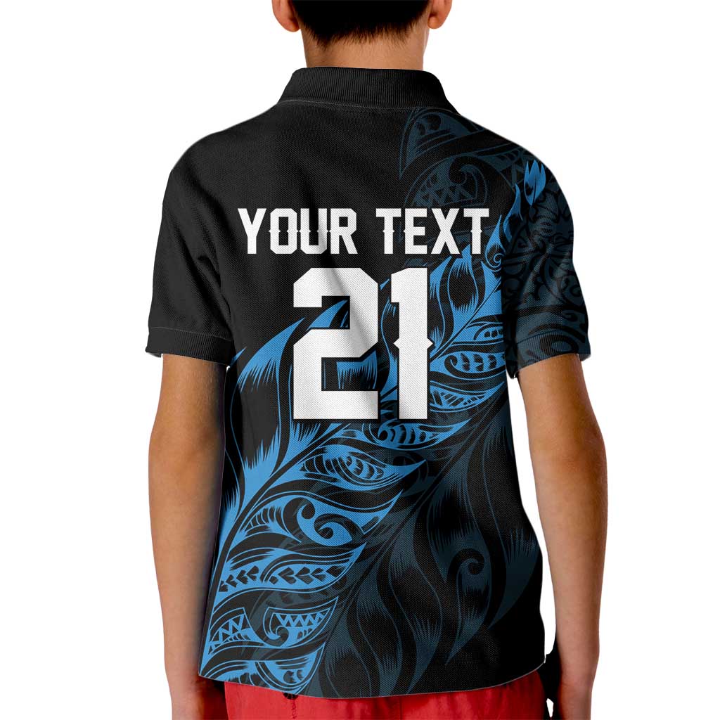 New Zealand Lawn Bowls Custom Kid Polo Shirt Blue Maori Warrior Tribal Silver Fern LT9 - Polynesian Pride