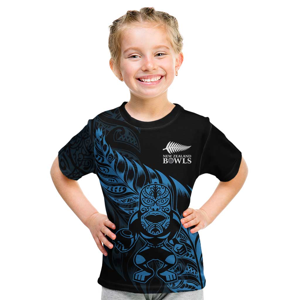 New Zealand Lawn Bowls Custom Kid T Shirt Blue Maori Warrior Tribal Silver Fern LT9 Blue - Polynesian Pride