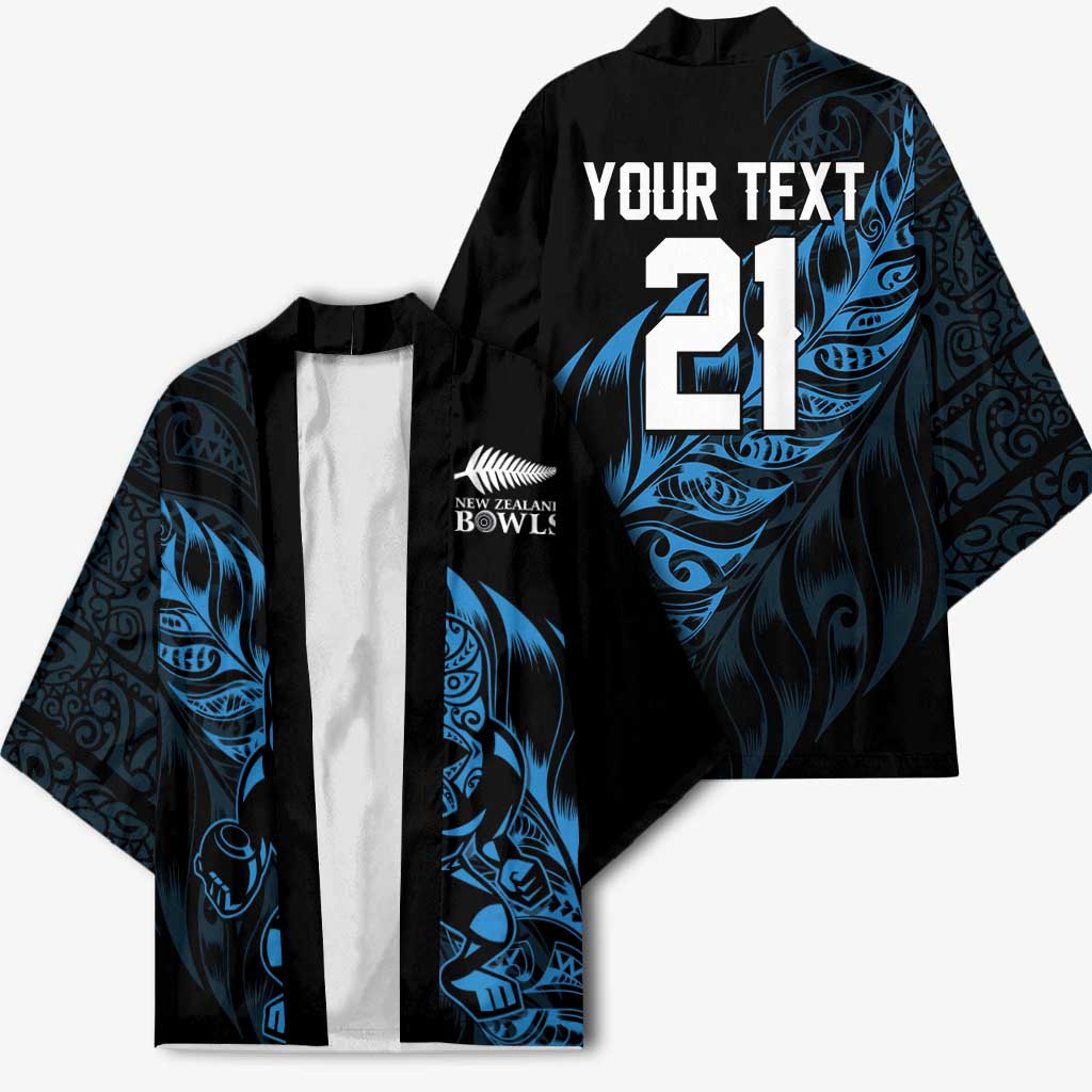 New Zealand Lawn Bowls Custom Kimono Blue Maori Warrior Tribal Silver Fern - Polynesian Pride