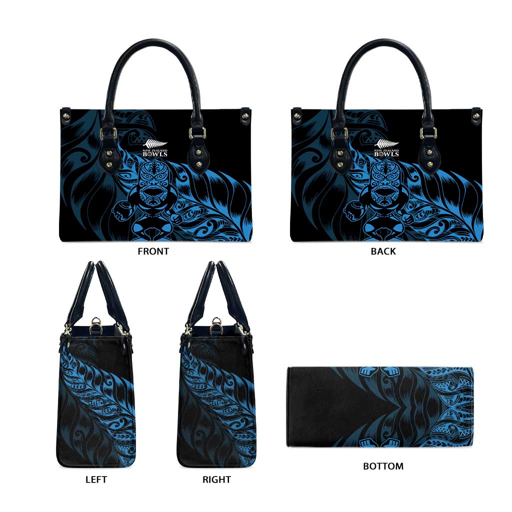 New Zealand Lawn Bowls Leather Bag Blue Maori Warrior Tribal Silver Fern - Polynesian Pride
