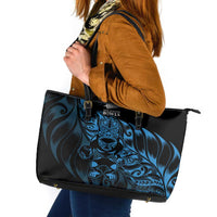 New Zealand Lawn Bowls Leather Tote Bag Blue Maori Warrior Tribal Silver Fern LT9 Blue - Polynesian Pride