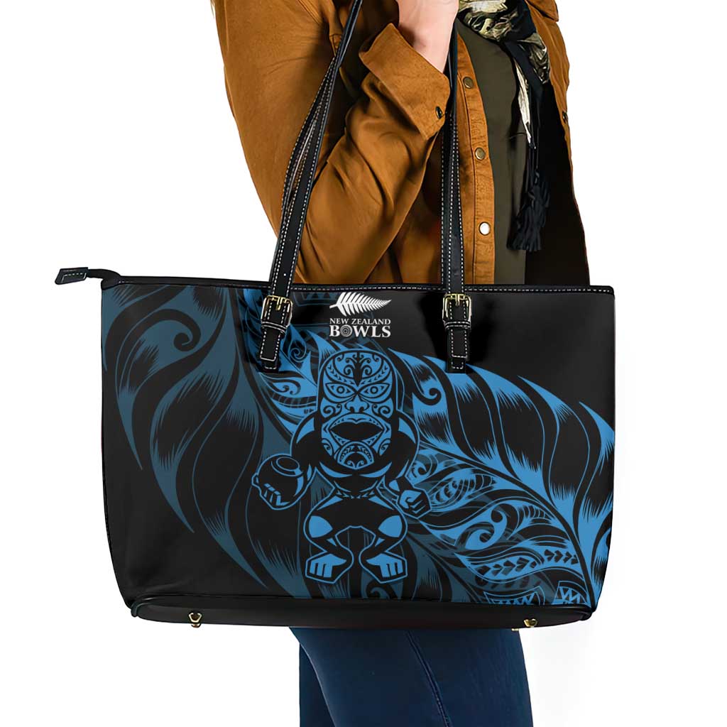 New Zealand Lawn Bowls Leather Tote Bag Blue Maori Warrior Tribal Silver Fern LT9 - Polynesian Pride