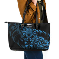 New Zealand Lawn Bowls Leather Tote Bag Blue Maori Warrior Tribal Silver Fern LT9 - Polynesian Pride