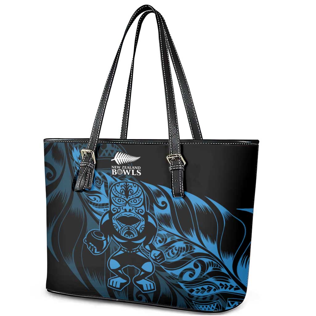New Zealand Lawn Bowls Leather Tote Bag Blue Maori Warrior Tribal Silver Fern LT9 - Polynesian Pride