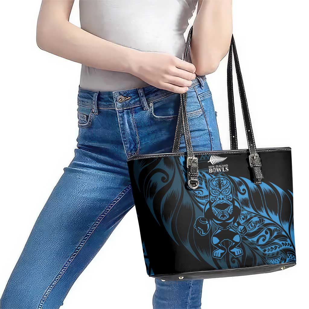 New Zealand Lawn Bowls Leather Tote Bag Blue Maori Warrior Tribal Silver Fern LT9 - Polynesian Pride