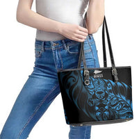 New Zealand Lawn Bowls Leather Tote Bag Blue Maori Warrior Tribal Silver Fern LT9 - Polynesian Pride